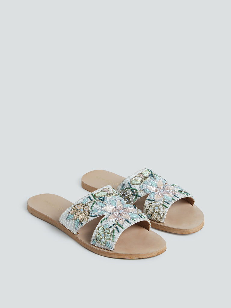 LUNA BLU Multicolour Floral Embellished Slides